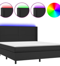 Boxspringbett mit Matratze & LED Schwarz 180x200 cm Kunstleder