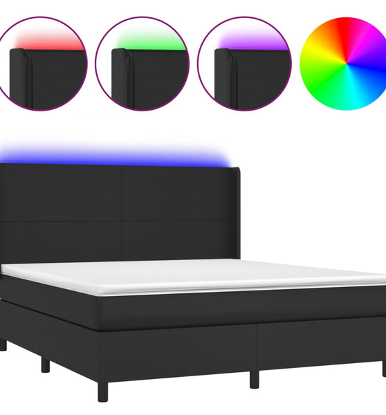 Boxspringbett mit Matratze & LED Schwarz 180x200 cm Kunstleder
