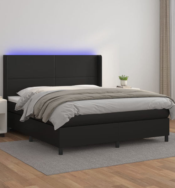 Boxspringbett mit Matratze & LED Schwarz 180x200 cm Kunstleder