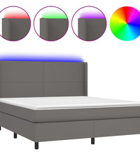 Boxspringbett mit Matratze & LED Grau 180x200 cm Kunstleder