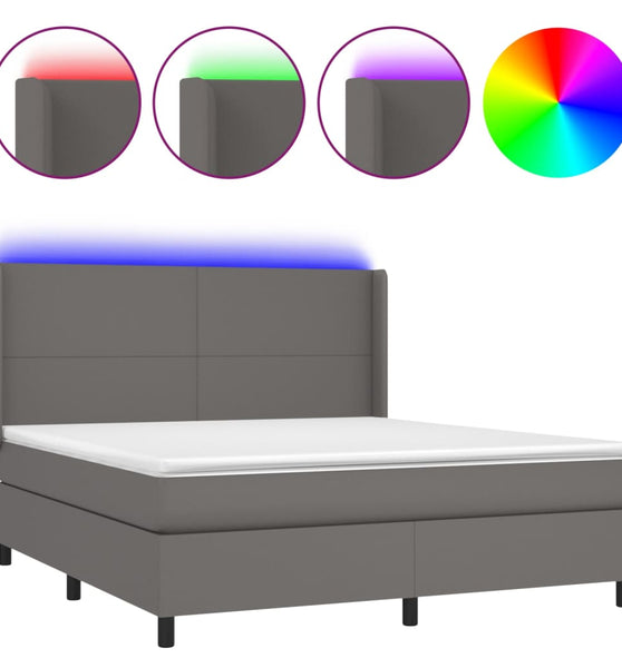 Boxspringbett mit Matratze & LED Grau 180x200 cm Kunstleder