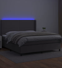 Boxspringbett mit Matratze & LED Grau 180x200 cm Kunstleder