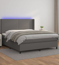 Boxspringbett mit Matratze & LED Grau 180x200 cm Kunstleder