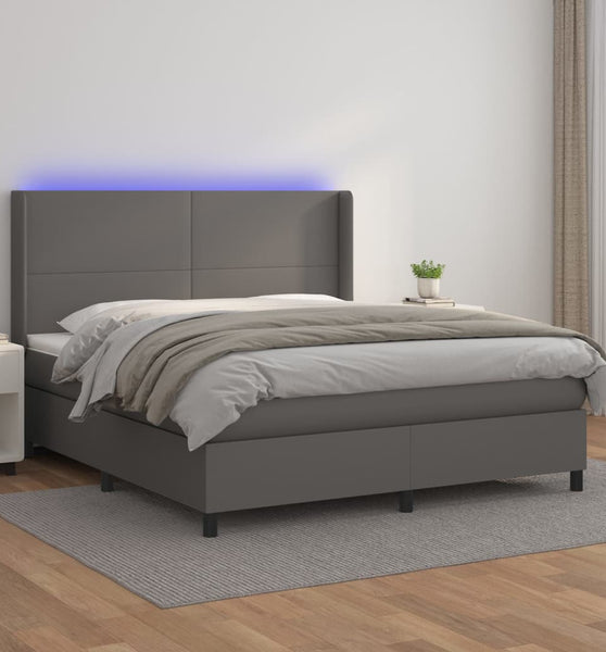 Boxspringbett mit Matratze & LED Grau 180x200 cm Kunstleder