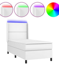 Boxspringbett mit Matratze & LED Weiß 80x200 cm Kunstleder