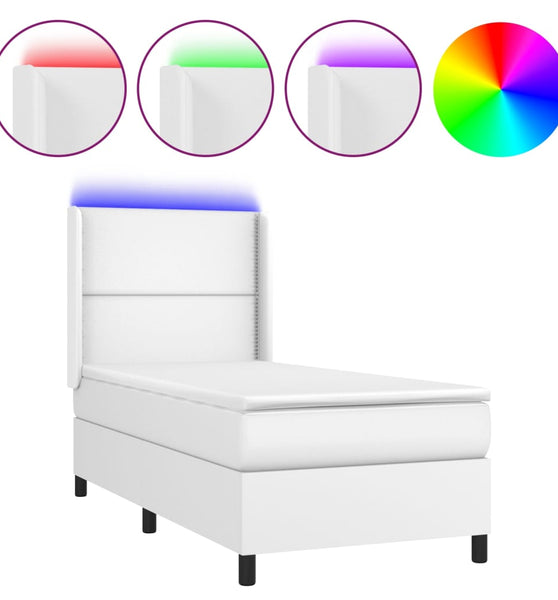 Boxspringbett mit Matratze & LED Weiß 80x200 cm Kunstleder
