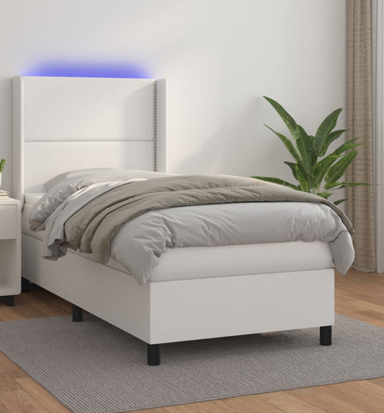 Boxspringbett mit Matratze & LED Weiß 80x200 cm Kunstleder