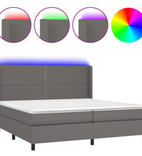 Boxspringbett mit Matratze & LED Grau 200x200 cm Kunstleder