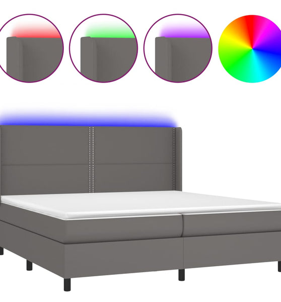 Boxspringbett mit Matratze & LED Grau 200x200 cm Kunstleder