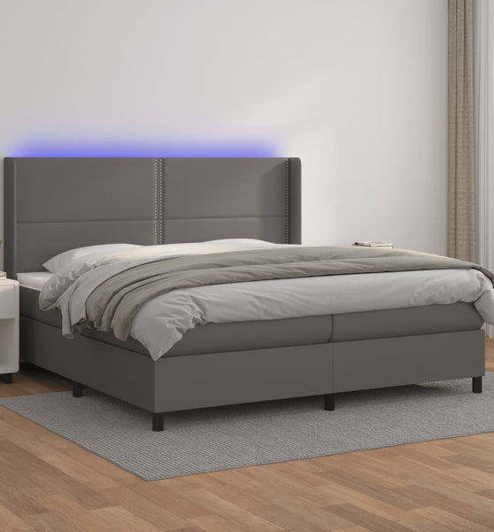 Boxspringbett mit Matratze & LED Grau 200x200 cm Kunstleder