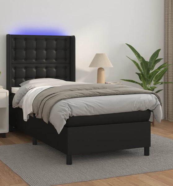 Boxspringbett mit Matratze & LED Schwarz 80x200 cm Kunstleder