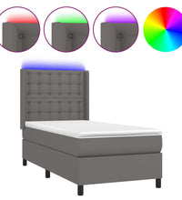 Boxspringbett mit Matratze & LED Grau 80x200 cm Kunstleder