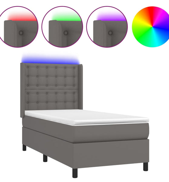 Boxspringbett mit Matratze & LED Grau 80x200 cm Kunstleder