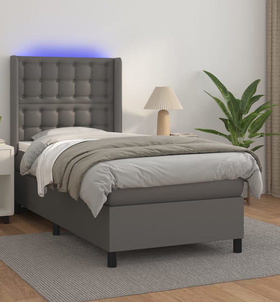 Boxspringbett mit Matratze & LED Grau 80x200 cm Kunstleder