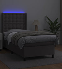 Boxspringbett mit Matratze & LED Grau 90x190 cm Kunstleder