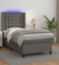 Boxspringbett mit Matratze & LED Grau 90x190 cm Kunstleder