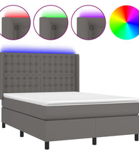 Boxspringbett mit Matratze & LED Grau 140x200 cm Kunstleder