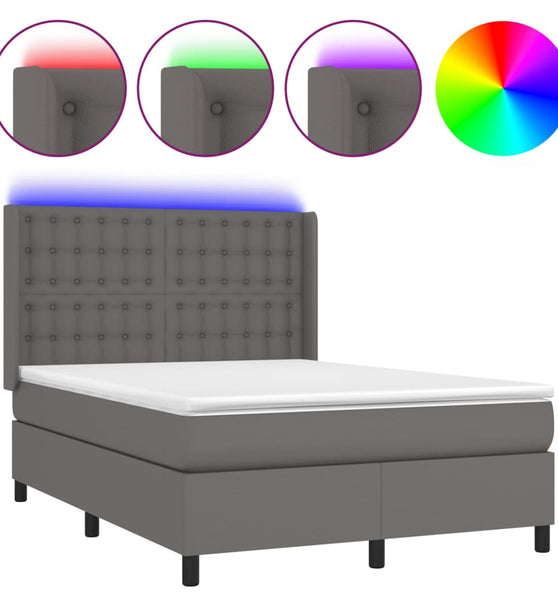 Boxspringbett mit Matratze & LED Grau 140x200 cm Kunstleder