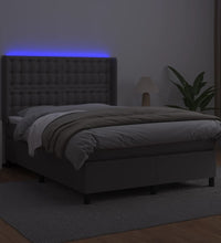 Boxspringbett mit Matratze & LED Grau 140x200 cm Kunstleder
