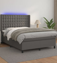 Boxspringbett mit Matratze & LED Grau 140x200 cm Kunstleder