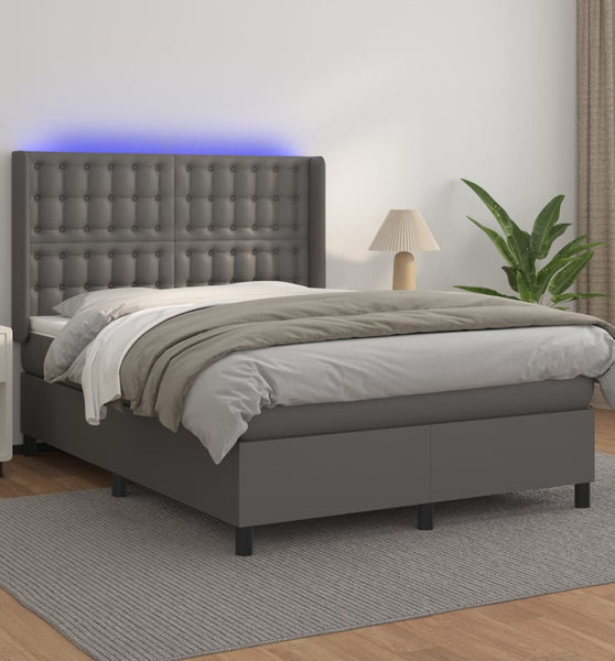 Boxspringbett mit Matratze & LED Grau 140x200 cm Kunstleder
