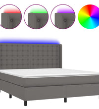 Boxspringbett mit Matratze & LED Grau 180x200 cm Kunstleder