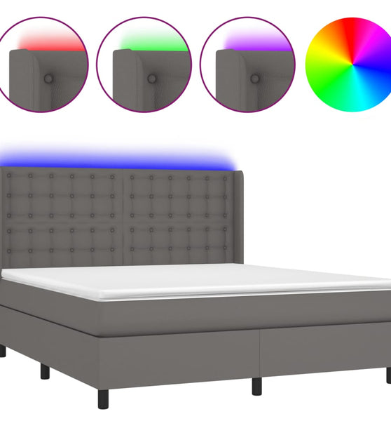 Boxspringbett mit Matratze & LED Grau 180x200 cm Kunstleder