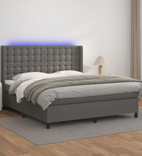 Boxspringbett mit Matratze & LED Grau 180x200 cm Kunstleder