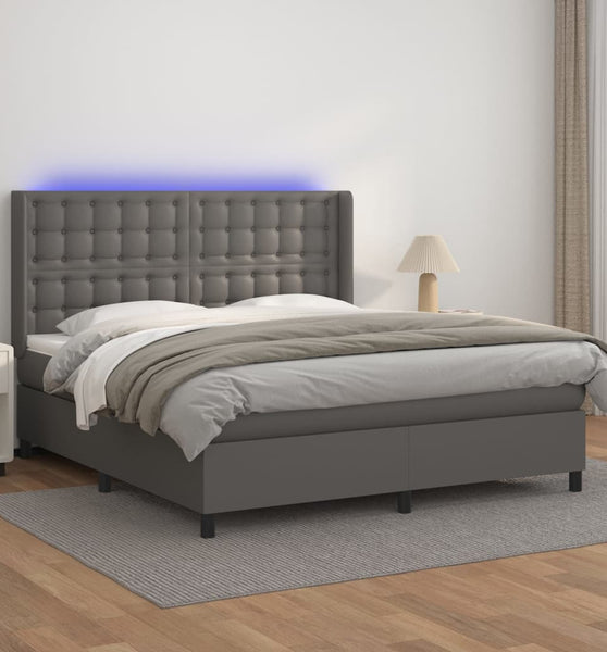 Boxspringbett mit Matratze & LED Grau 180x200 cm Kunstleder