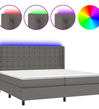 Boxspringbett mit Matratze & LED Grau 200x200 cm Kunstleder