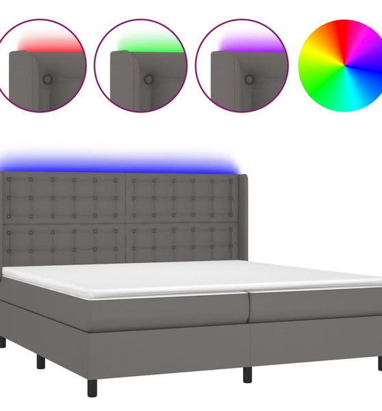Boxspringbett mit Matratze & LED Grau 200x200 cm Kunstleder