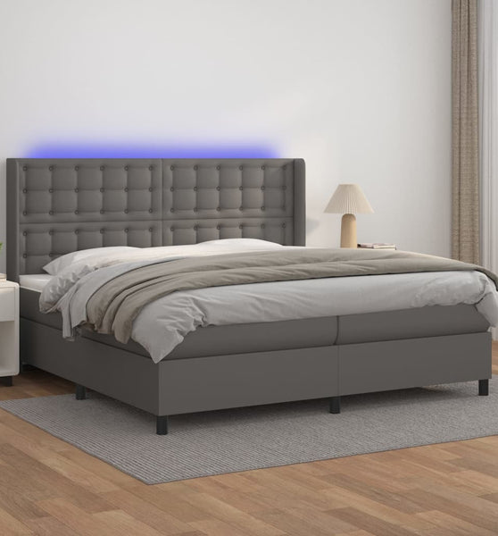 Boxspringbett mit Matratze & LED Grau 200x200 cm Kunstleder