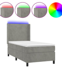 Boxspringbett mit Matratze & LED Hellgrau 80x200 cm Samt