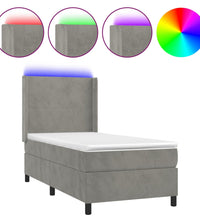 Boxspringbett mit Matratze & LED Hellgrau 90x190 cm Samt
