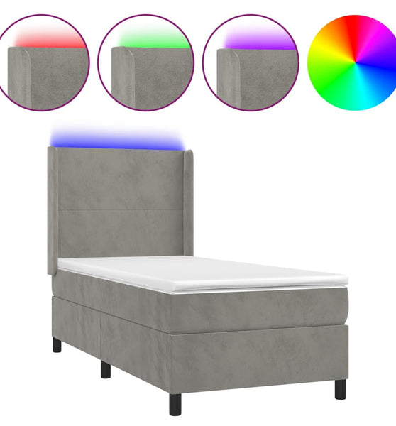 Boxspringbett mit Matratze & LED Hellgrau 90x190 cm Samt