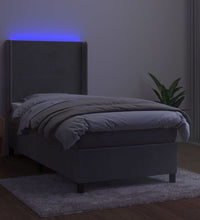 Boxspringbett mit Matratze & LED Hellgrau 90x190 cm Samt
