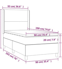 Boxspringbett mit Matratze & LED Hellgrau 90x190 cm Samt