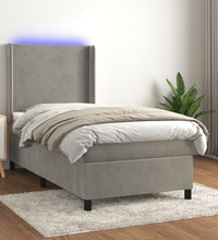 Boxspringbett mit Matratze & LED Hellgrau 90x190 cm Samt