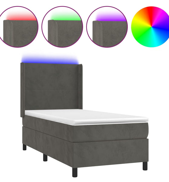 Boxspringbett mit Matratze & LED Dunkelgrau 90x200 cm Samt