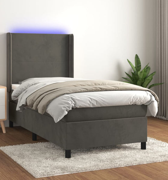 Boxspringbett mit Matratze & LED Dunkelgrau 90x200 cm Samt