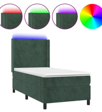 Boxspringbett mit Matratze & LED Dunkelgrün 90x200 cm Samt