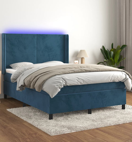 Boxspringbett mit Matratze & LED Dunkelblau 140x190 cm Samt