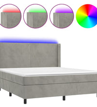 Boxspringbett mit Matratze & LED Hellgrau 160x200 cm Samt