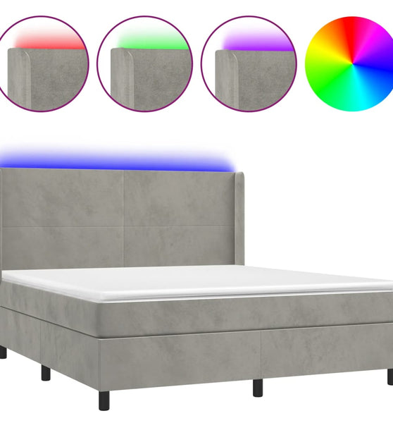 Boxspringbett mit Matratze & LED Hellgrau 160x200 cm Samt