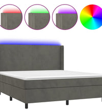 Boxspringbett mit Matratze & LED Dunkelgrau 160x200 cm Samt