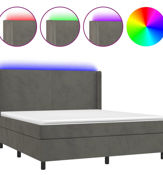 Boxspringbett mit Matratze & LED Dunkelgrau 160x200 cm Samt