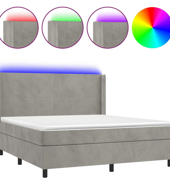 Boxspringbett mit Matratze & LED Hellgrau 180x200 cm Samt