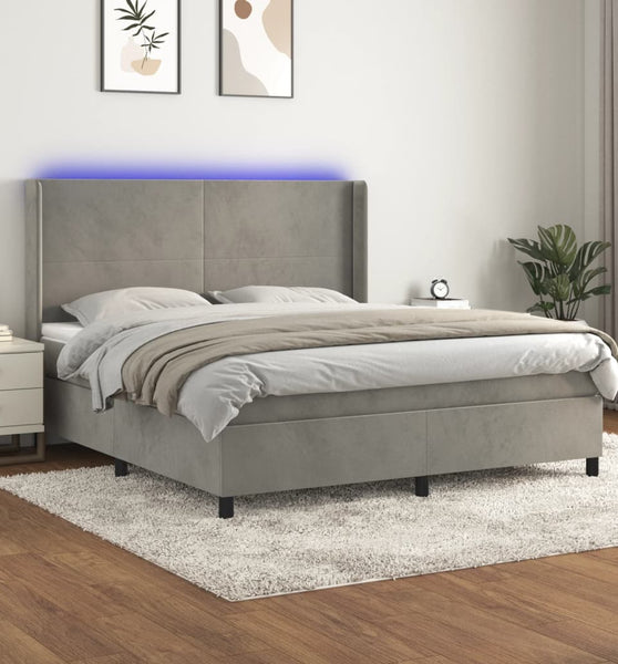 Boxspringbett mit Matratze & LED Hellgrau 180x200 cm Samt