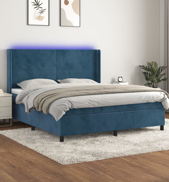 Boxspringbett mit Matratze & LED Dunkelblau 180x200 cm Samt