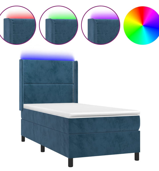 Boxspringbett mit Matratze & LED Dunkelblau 90x190 cm Samt